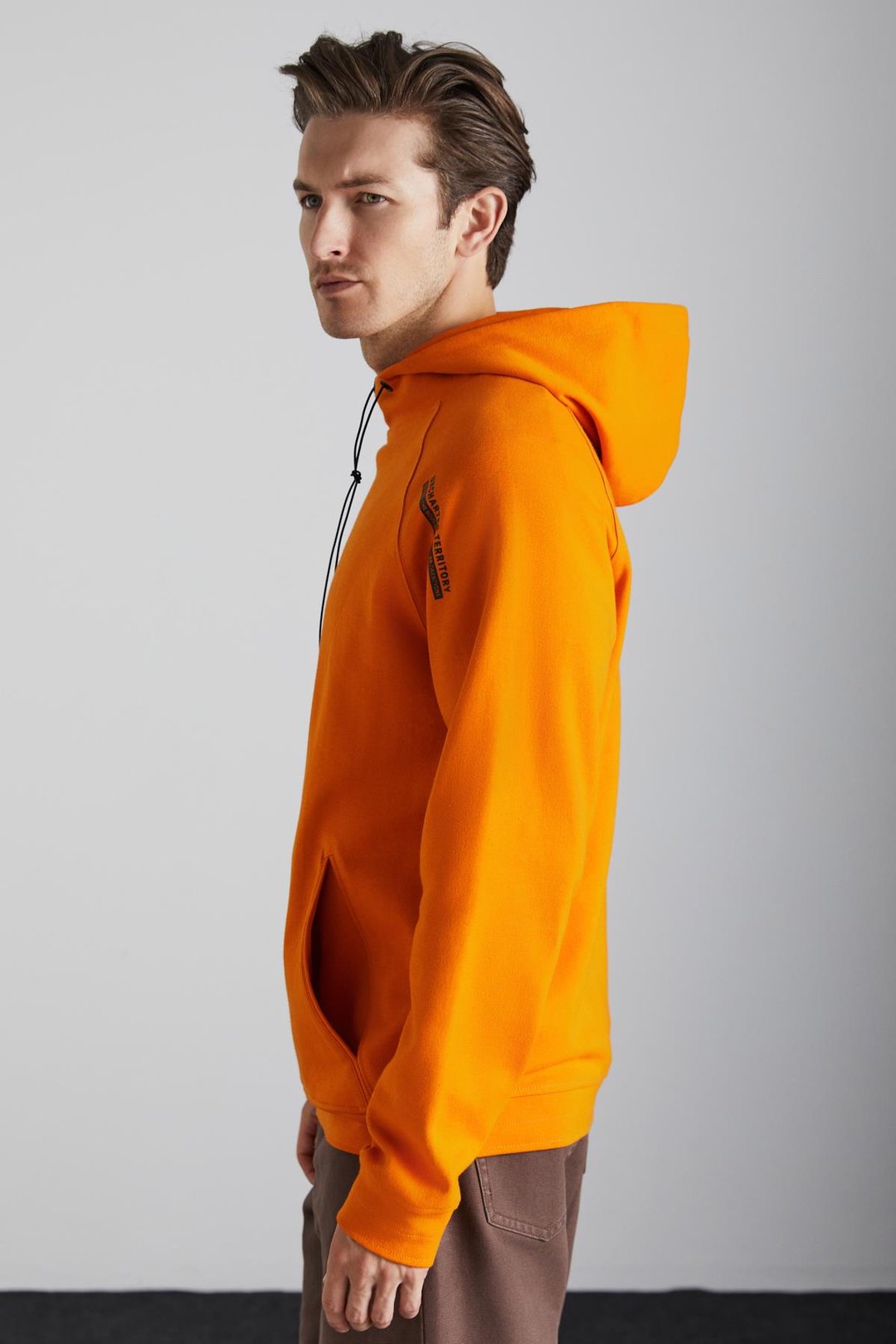 MALAGOS Erkek İçi Polarlı Yumuşacık 3 İplik İçi Şardonlu Regular Kapüşonlu Turuncu Sweatshirt