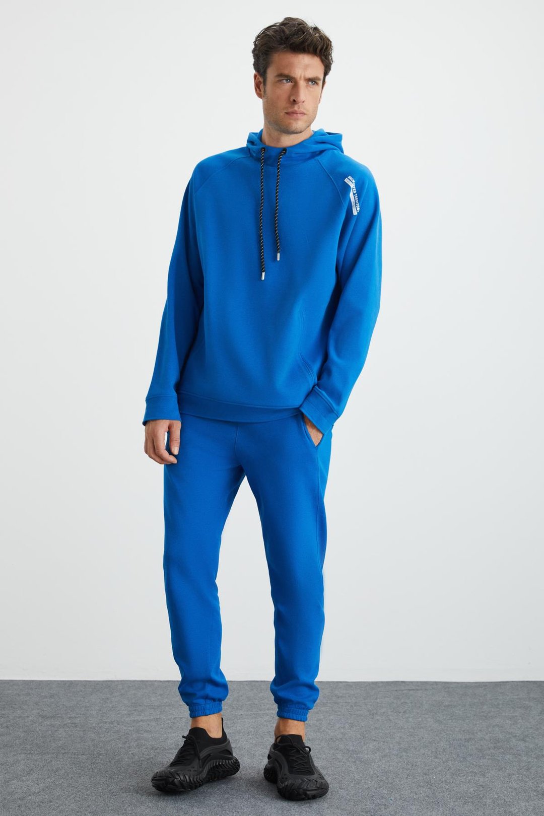 MALAGOS Erkek İçi Polarlı Yumuşacık 3 İplik İçi Şardonlu Regular Kapüşonlu Mavi Sweatshirt