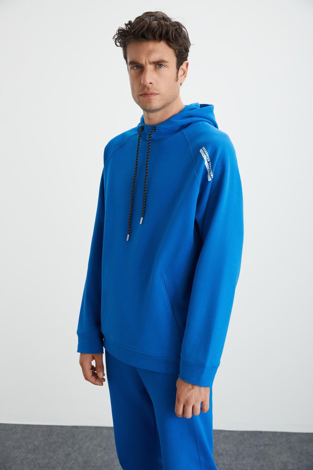 MALAGOS Erkek İçi Polarlı Yumuşacık 3 İplik İçi Şardonlu Regular Kapüşonlu Mavi Sweatshirt