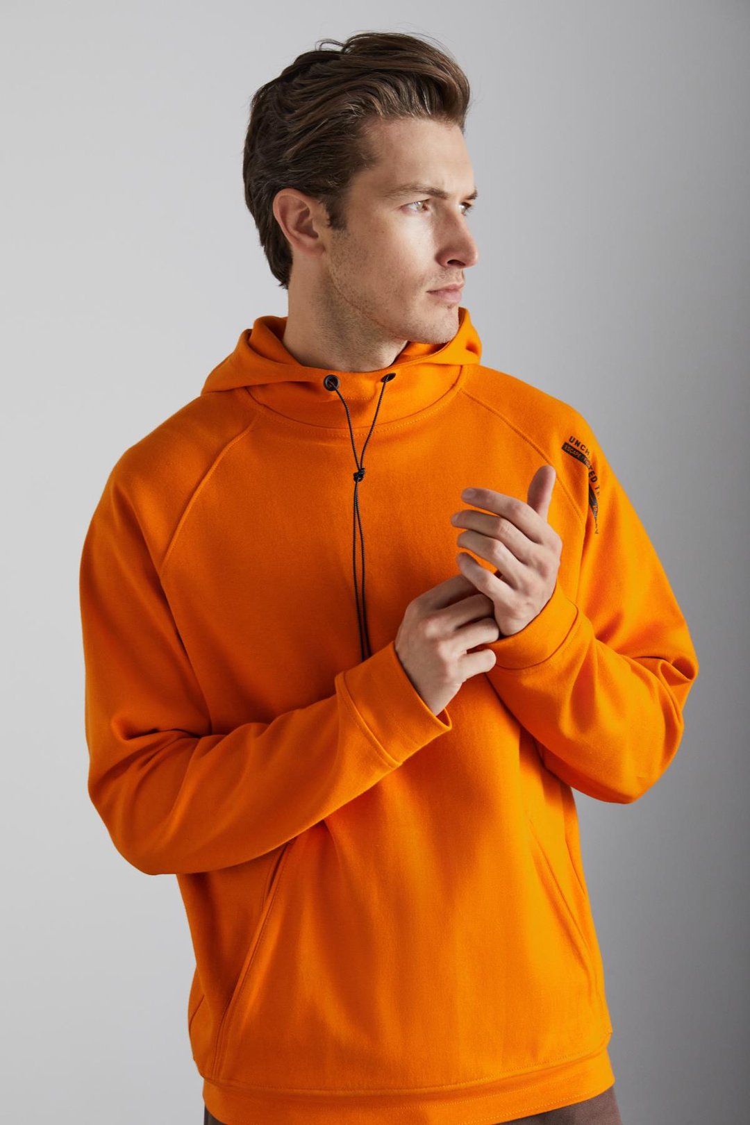 MALAGOS Erkek İçi Polarlı Yumuşacık 3 İplik İçi Şardonlu Regular Kapüşonlu Turuncu Sweatshirt