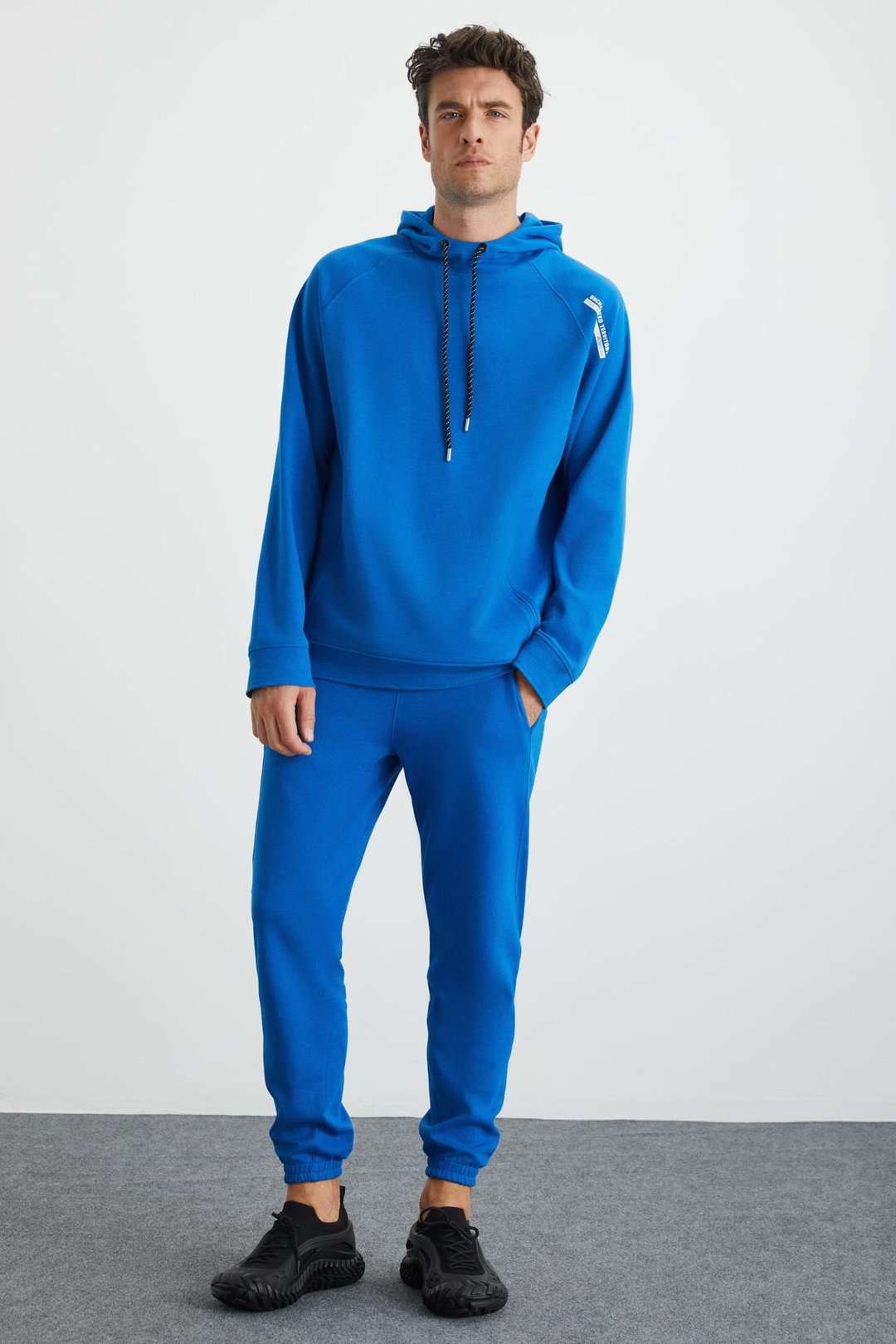 MALAGOS Erkek İçi Polarlı Yumuşacık 3 İplik İçi Şardonlu Regular Kapüşonlu Mavi Sweatshirt