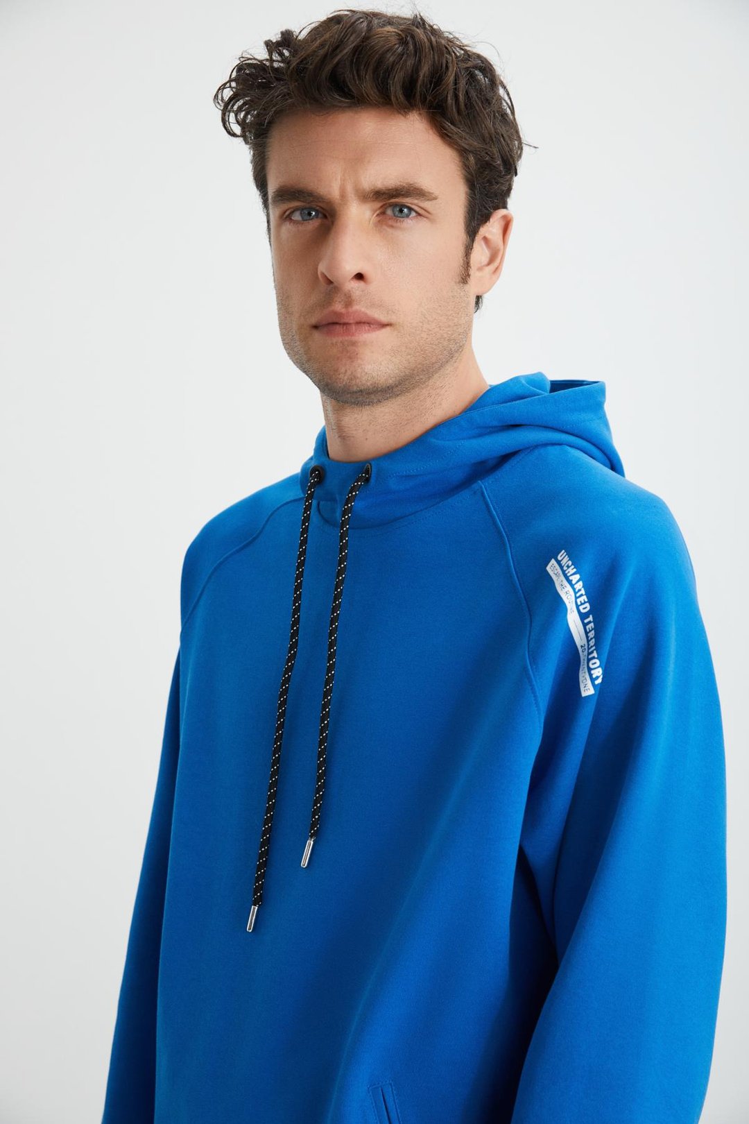 MALAGOS Erkek İçi Polarlı Yumuşacık 3 İplik İçi Şardonlu Regular Kapüşonlu Mavi Sweatshirt