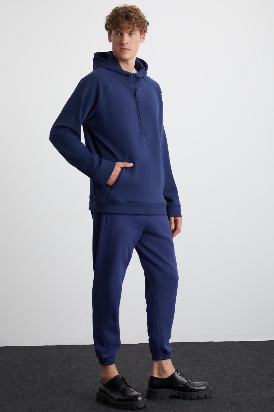 MALAGOS Erkek İçi Polarlı Yumuşacık 3 İplik İçi Şardonlu Regular Kapüşonlu Lacivert Sweatshirt