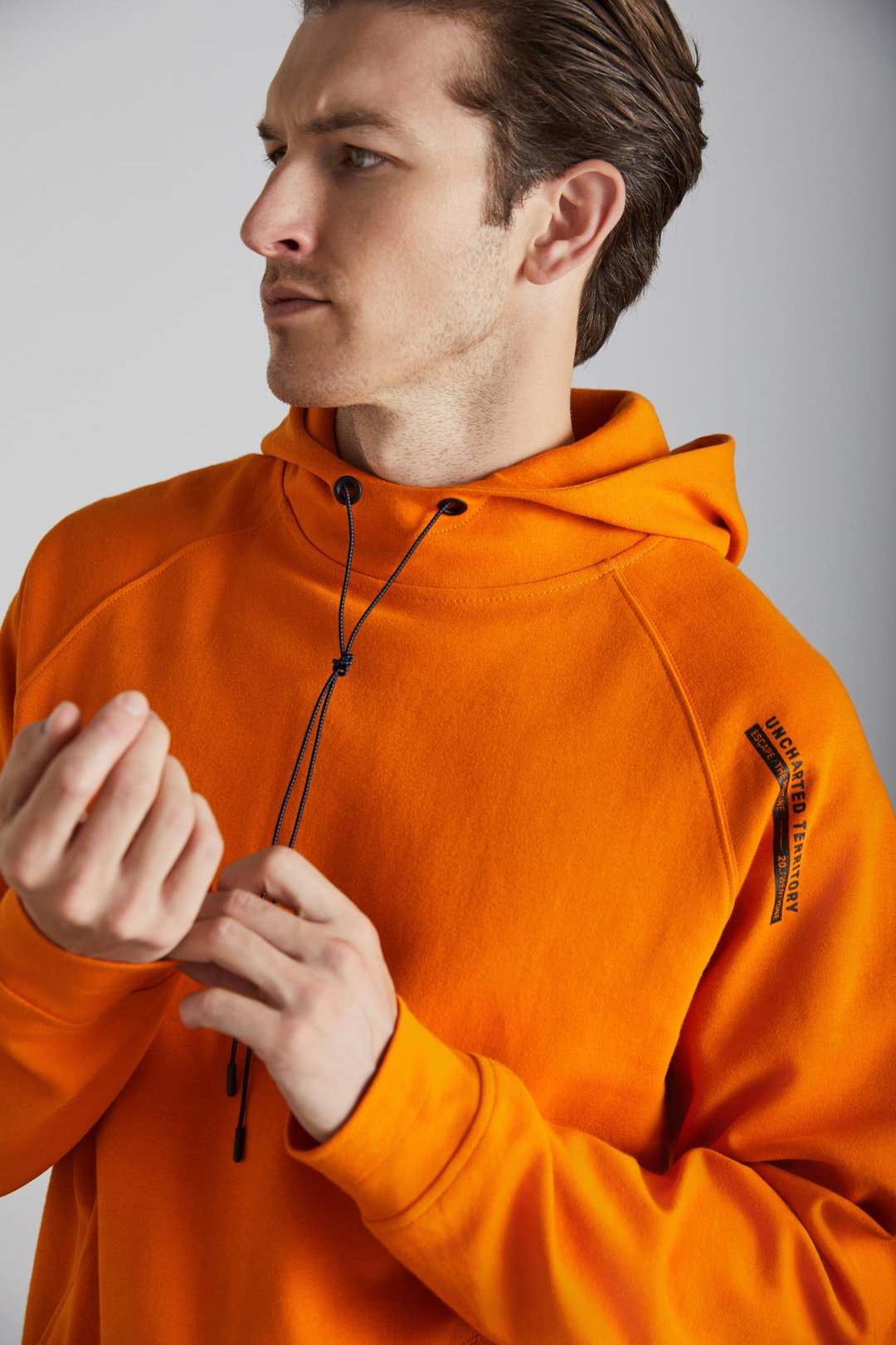 MALAGOS Erkek İçi Polarlı Yumuşacık 3 İplik İçi Şardonlu Regular Kapüşonlu Turuncu Sweatshirt