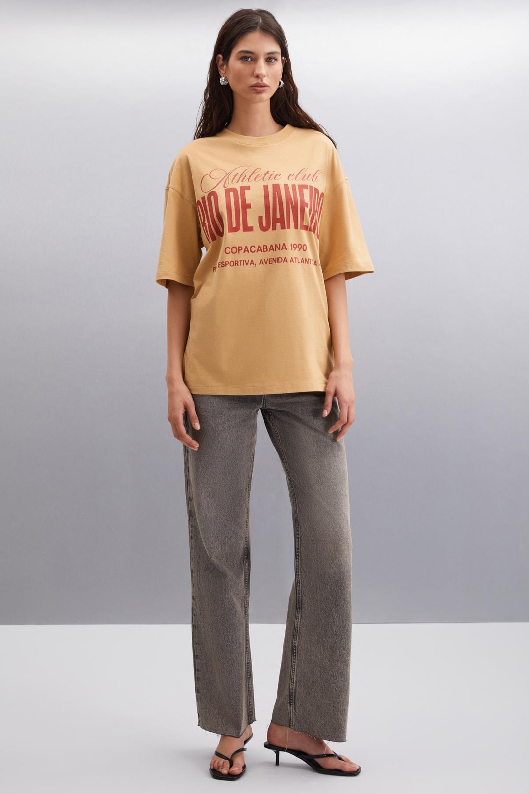 MALIKA  Oversize Bej Tekli T-Shirt