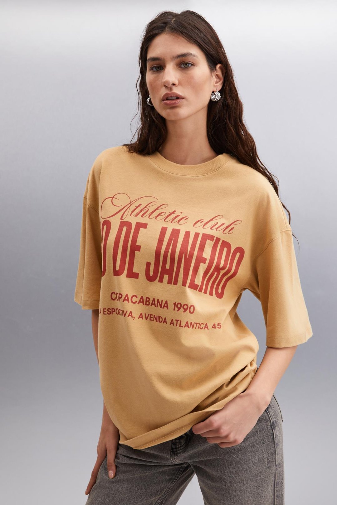 MALIKA  Oversize Bej Tekli T-Shirt