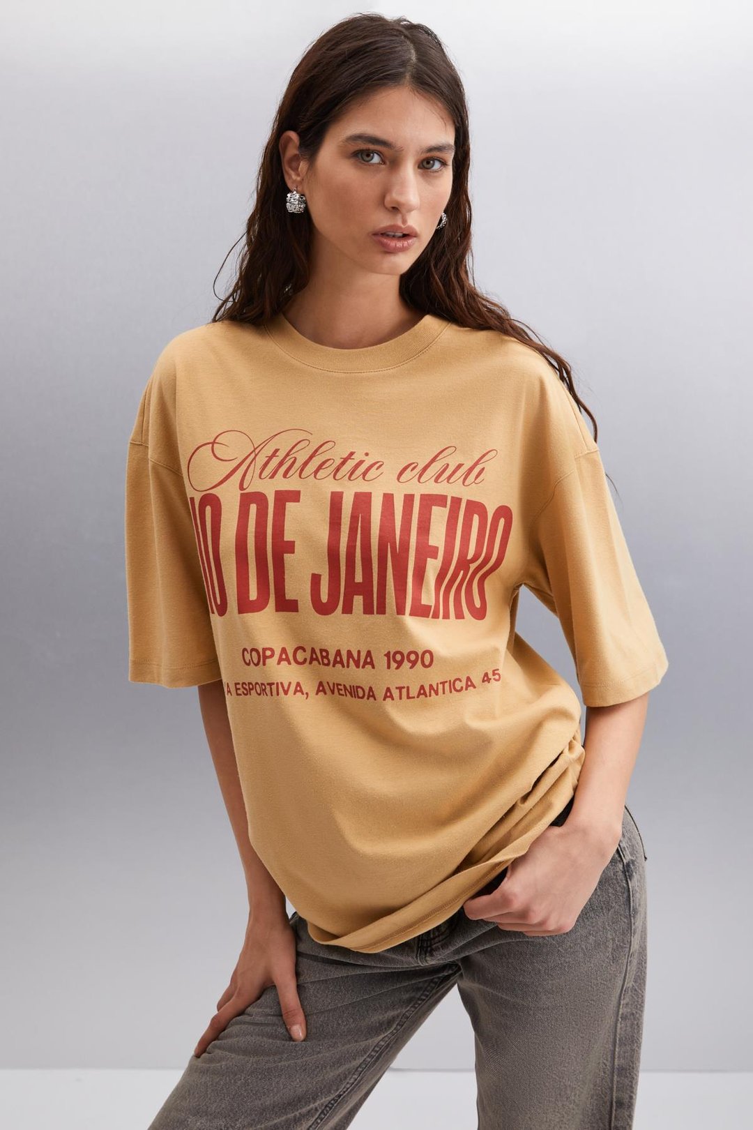 MALIKA  Oversize Bej Tekli T-Shirt