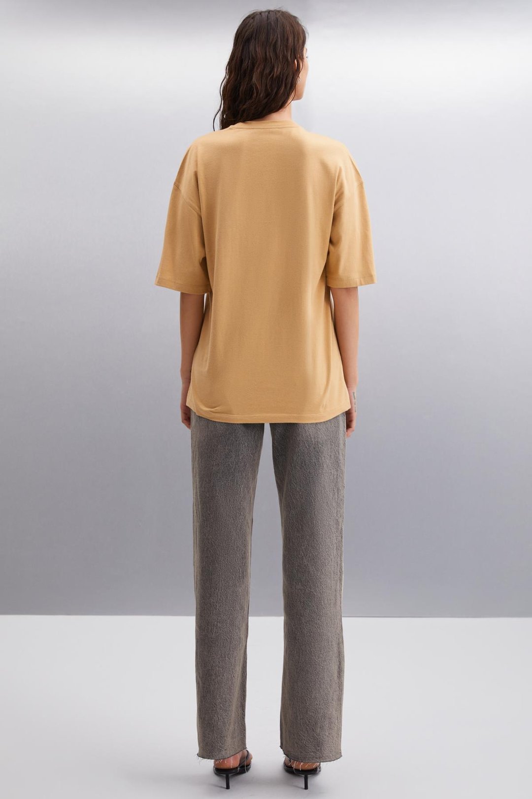 MALIKA  Oversize Bej Tekli T-Shirt