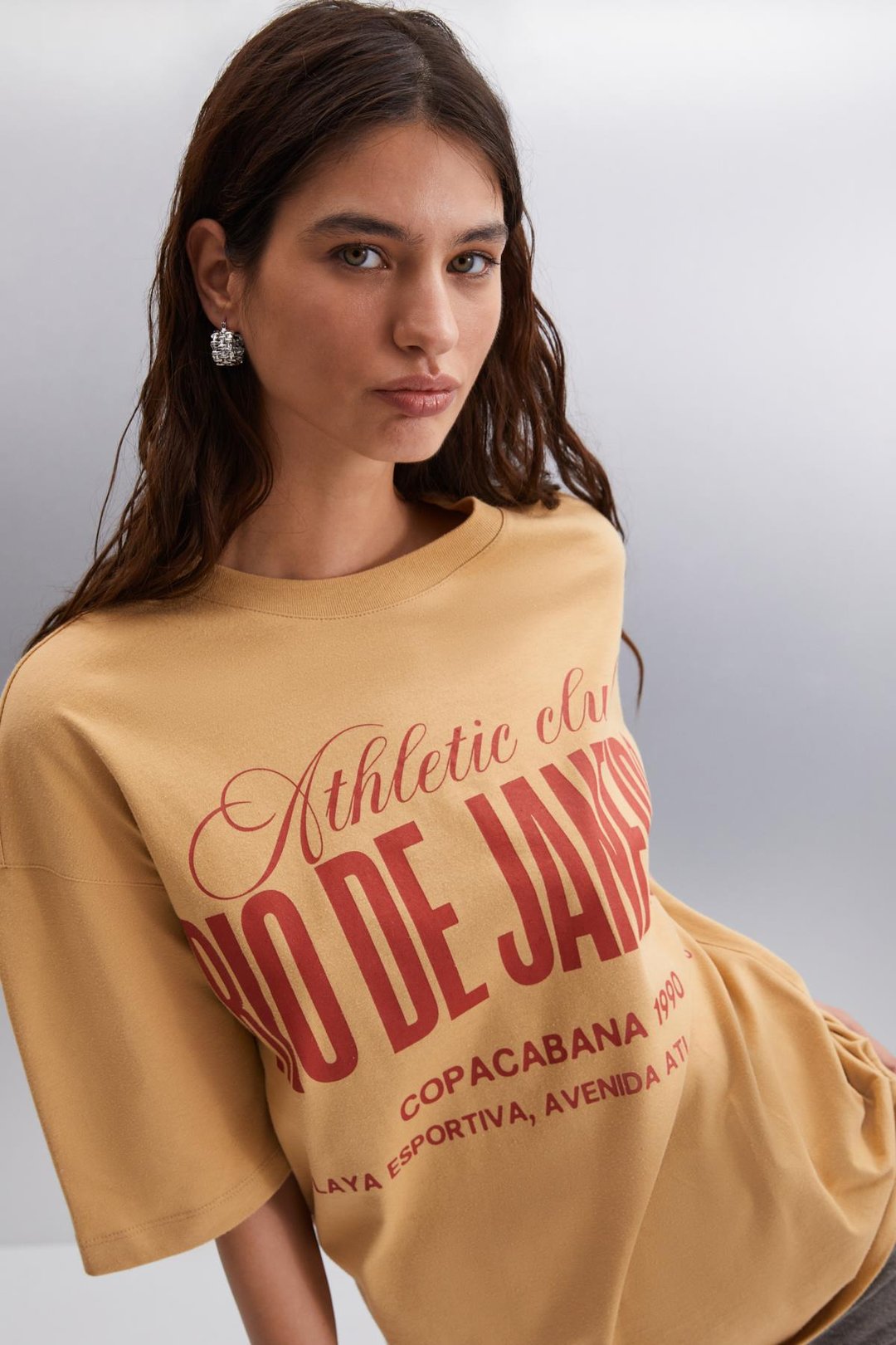 MALIKA  Oversize Bej Tekli T-Shirt