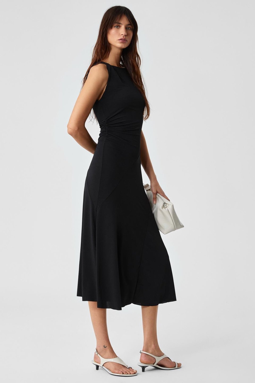 MALMORIS Kadın Slim Fermuarlı Havuz Yaka Uzun Siyah Elbise