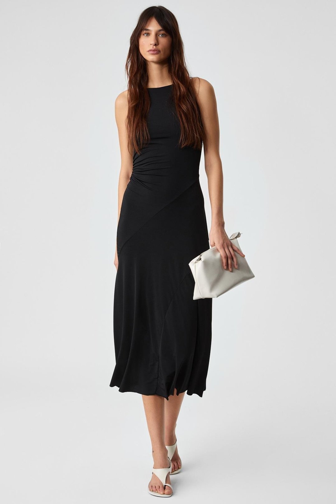 MALMORIS Kadın Slim Fermuarlı Havuz Yaka Uzun Siyah Elbise