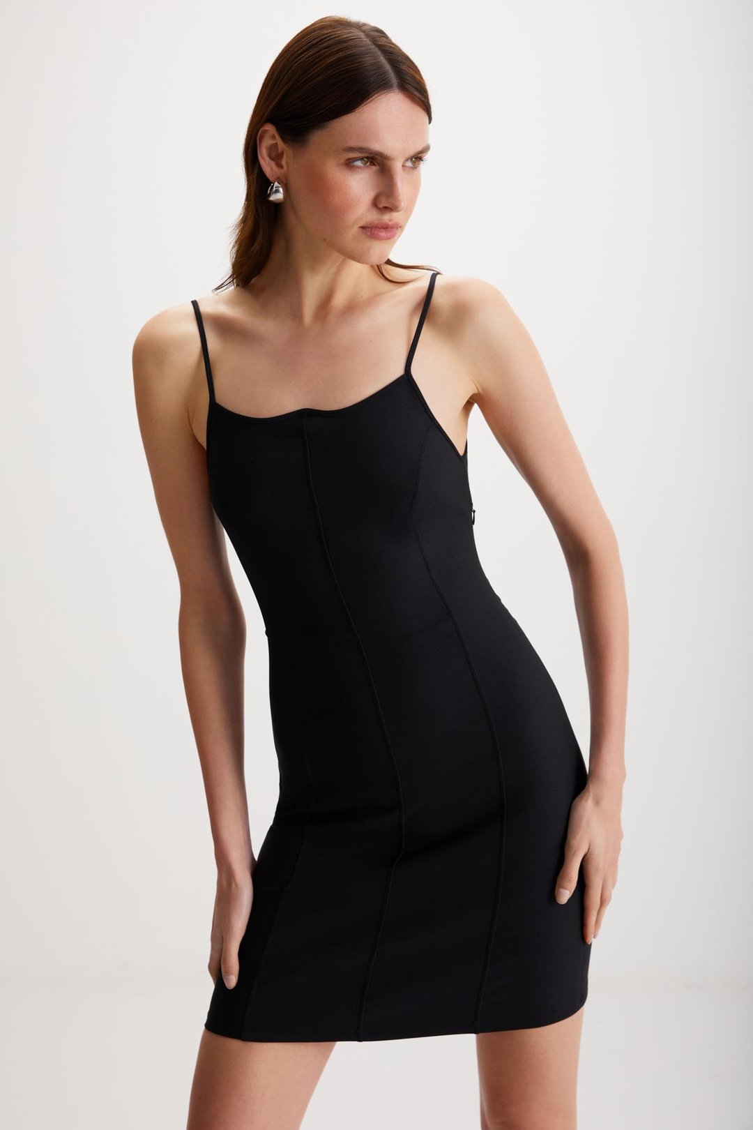 MANUELA  Slim Siyah Tekli Elbise