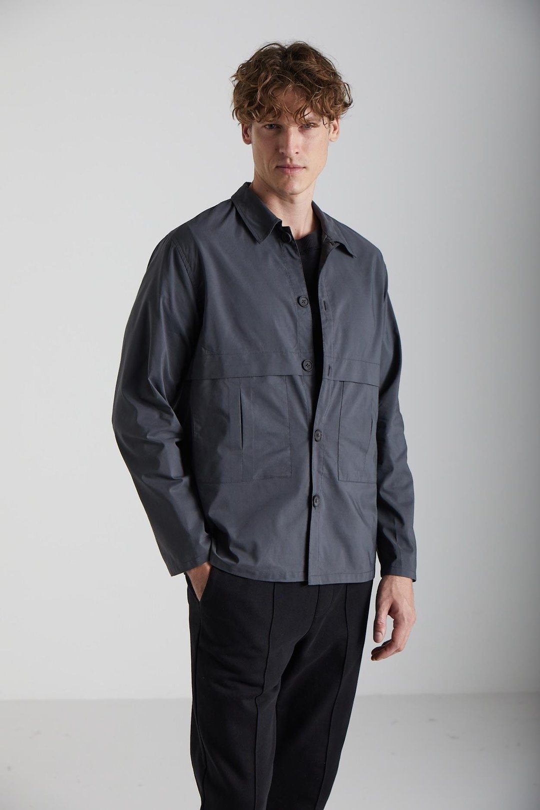 MARCELO Erkek Pamuklu Dokuma Gömlek Yaka Koyu Gri Ceket