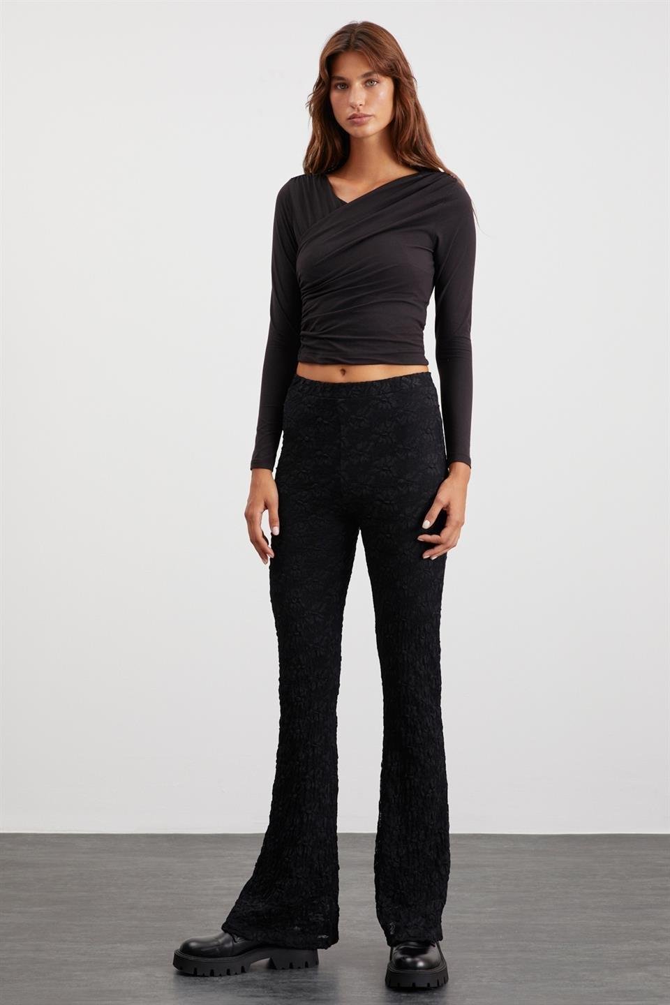 MARISOL Wide Leg Regular Siyah  Pantolon