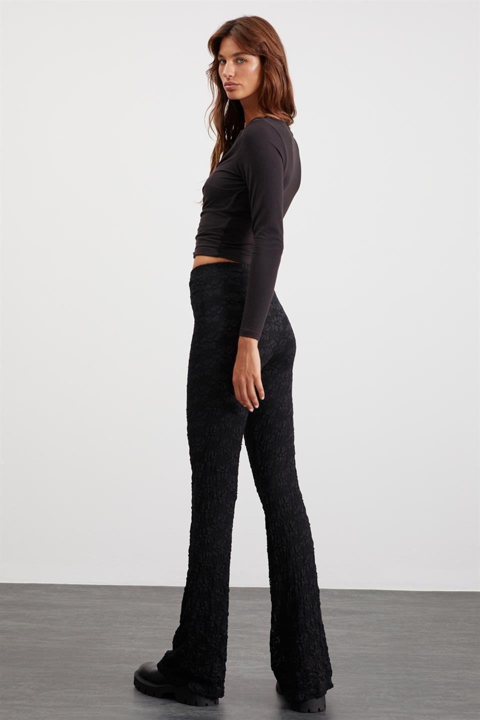 MARISOL Wide Leg Regular Siyah  Pantolon