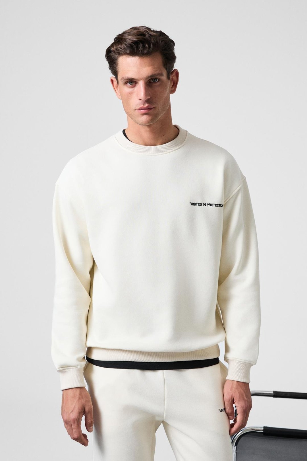 MARSHALL Erkek Pamuklu İçi Polarlı Nakışlı Relaxed Ekru Eşofman Takımı