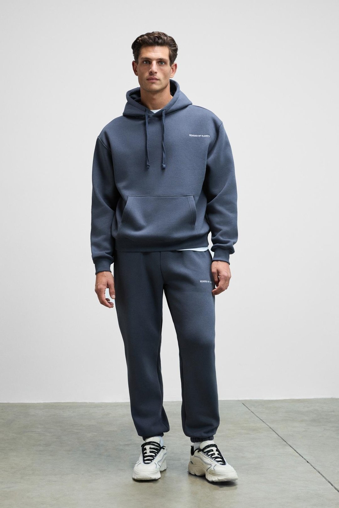 MARSHALLHOODIE Erkek Pamuklu İçi Polarlı Nakışlı Relaxed Koyu Gri Eşofman Takımı