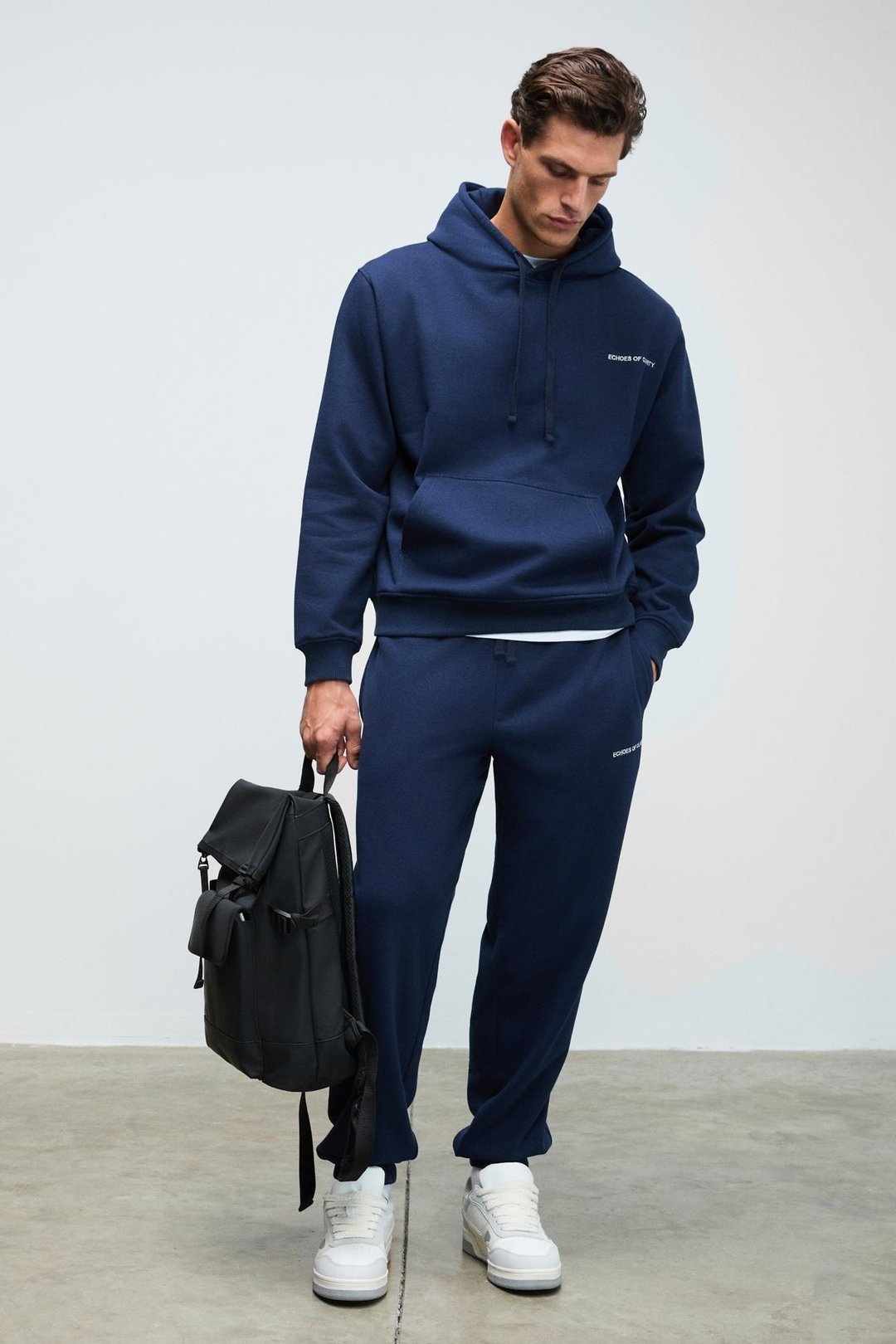 MARSHALLHOODIE Erkek Pamuklu İçi Polarlı Nakışlı Relaxed Koyu Lacivert Eşofman Takımı