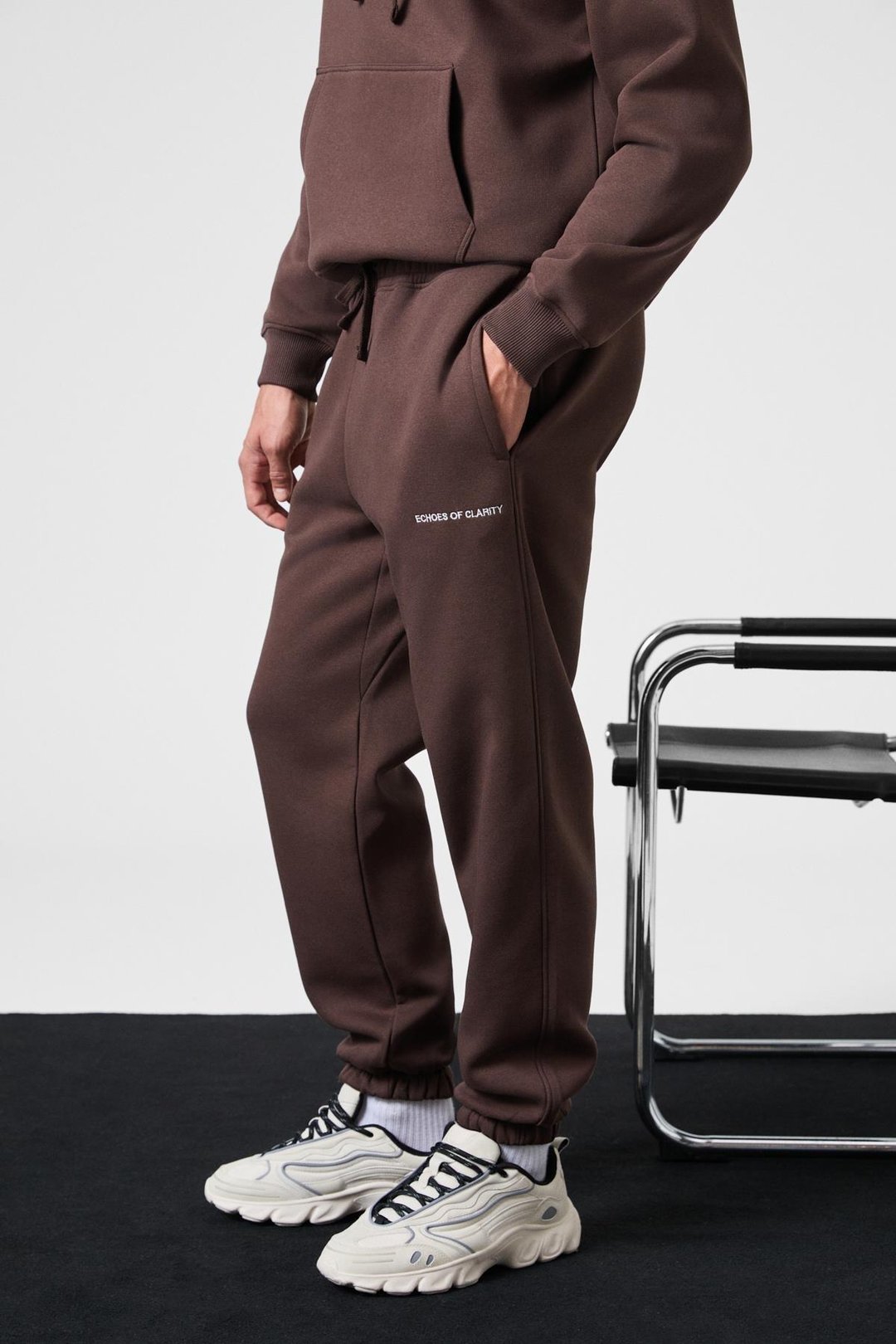 MARSHALLHOODIE Erkek Pamuklu İçi Polarlı Nakışlı Relaxed Kahverengi Eşofman Takımı