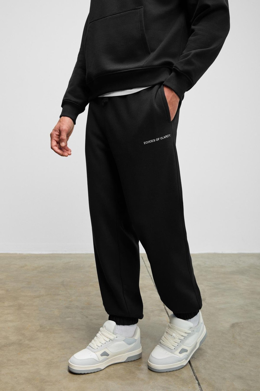 MARSHALLHOODIE Erkek Pamuklu İçi Polarlı Nakışlı Relaxed Siyah Eşofman Takımı