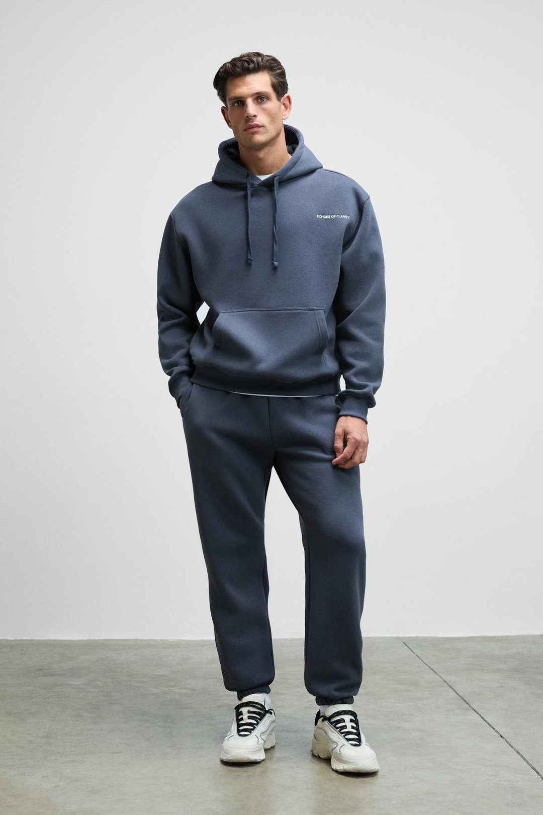 MARSHALLHOODIE Erkek Pamuklu İçi Polarlı Nakışlı Relaxed Koyu Gri Eşofman Takımı