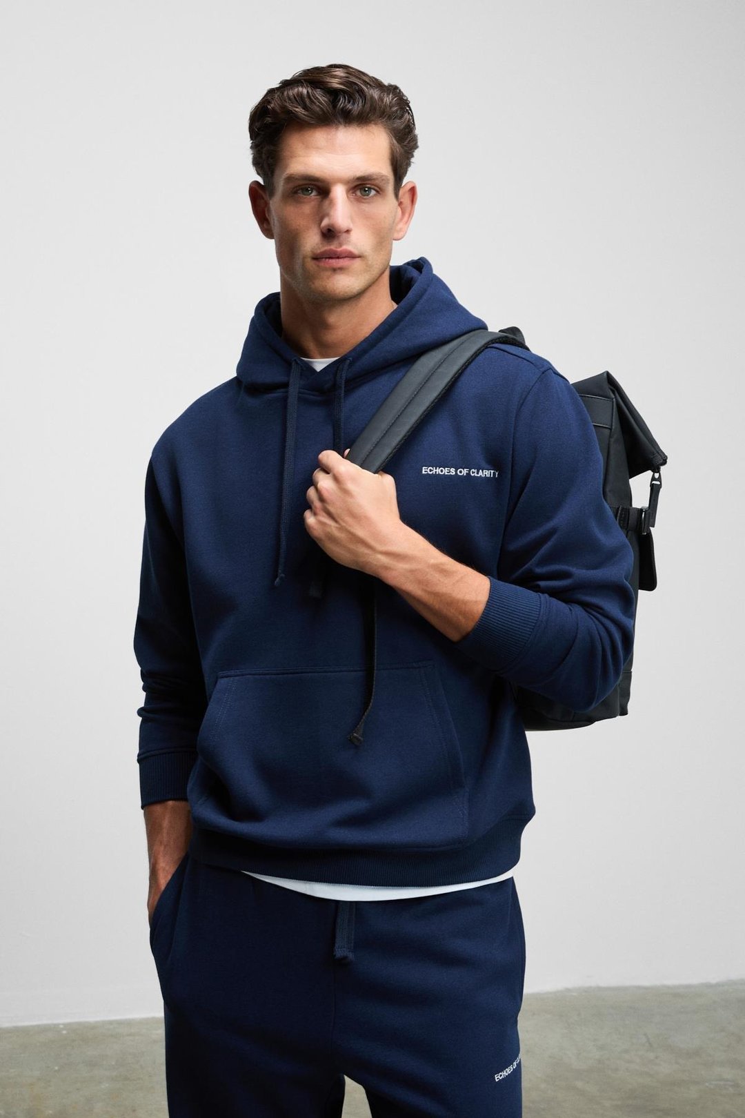 MARSHALLHOODIE Erkek Pamuklu İçi Polarlı Nakışlı Relaxed Koyu Lacivert Eşofman Takımı