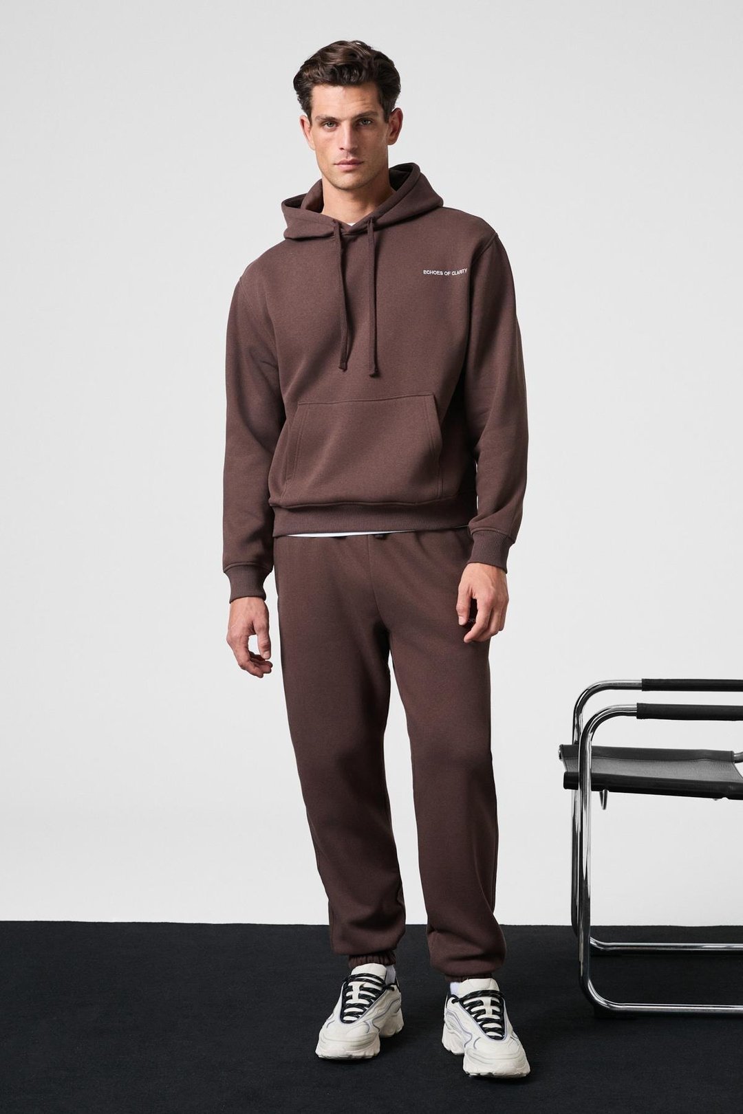 MARSHALLHOODIE Erkek Pamuklu İçi Polarlı Nakışlı Relaxed Kahverengi Eşofman Takımı