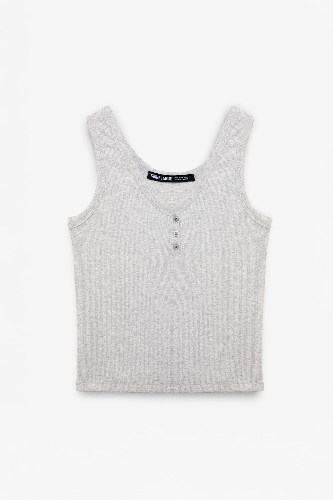 MAVSERA Kadın Kalın Askılı U Yaka Patlı Düğmeli Crop Slim Grimelanj Atlet