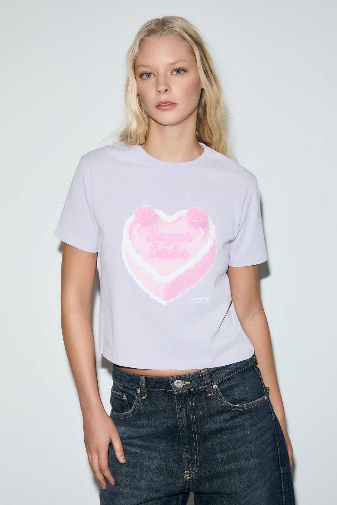 MELUNAE Kadın Organik Pamuklu Bisiklet Yaka Kısa Kollu Baskı Detaylı Lila T-Shirt