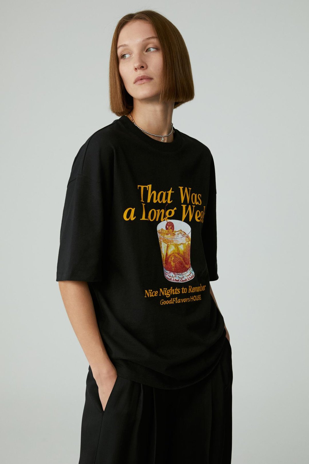 MERCEDITAS Kadın Regular Baskılı Yuvarlak Yaka Siyah T-Shirt