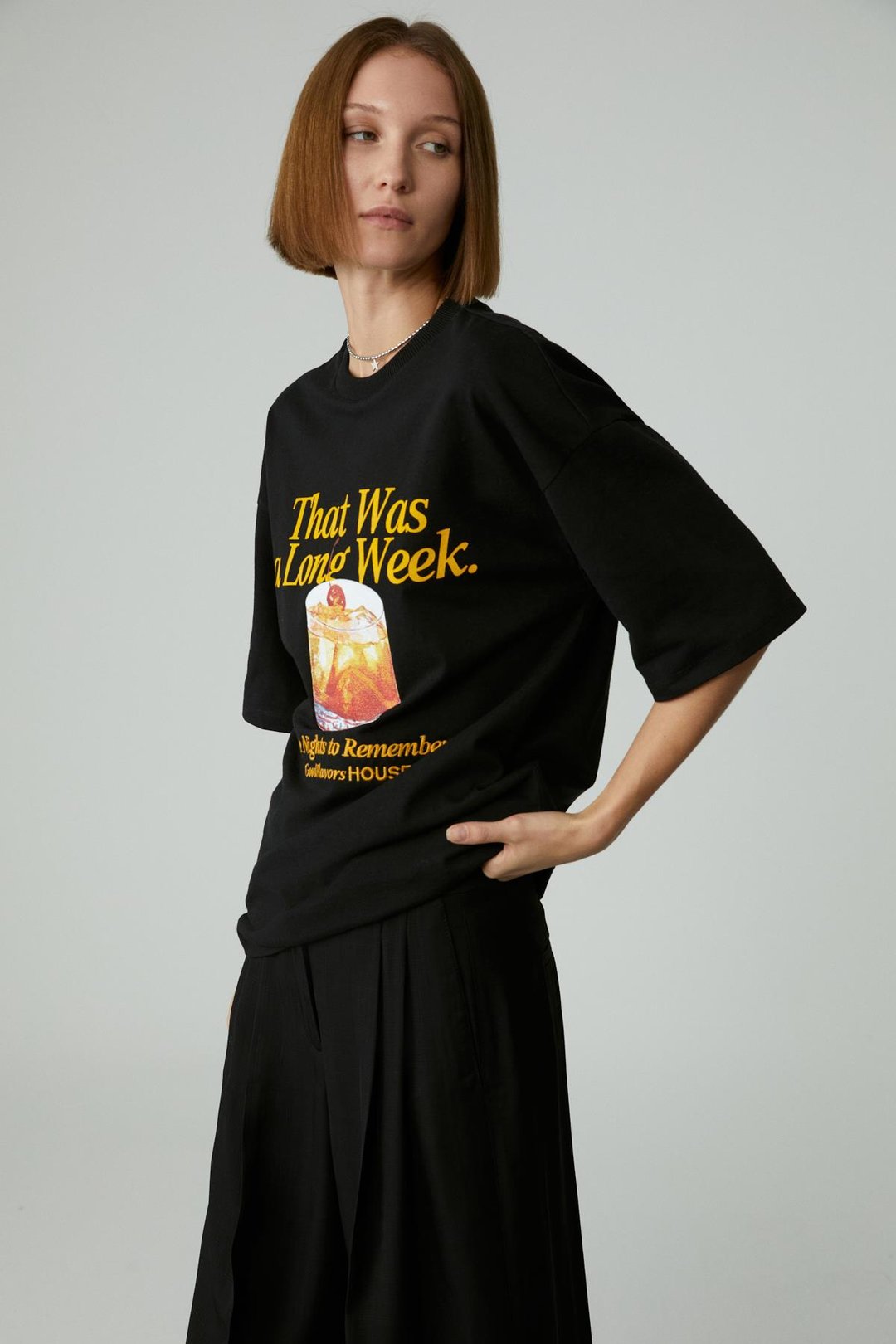 MERCEDITAS Kadın Regular Baskılı Yuvarlak Yaka Siyah T-Shirt