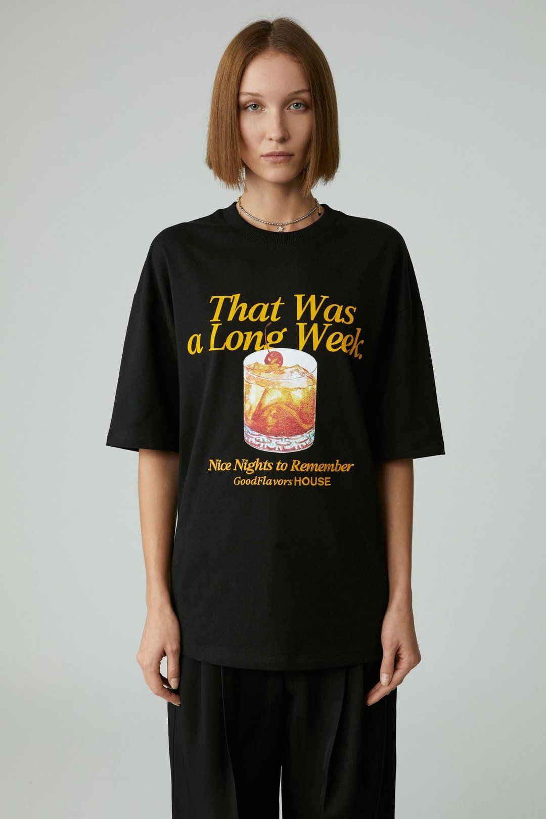 MERCEDITAS Kadın Regular Baskılı Yuvarlak Yaka Siyah T-Shirt