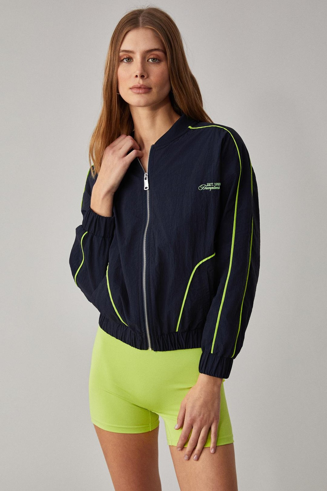 MERLYAN Kadın Bomber Yaka Oversize Fermuarlı Lacivert Ceket