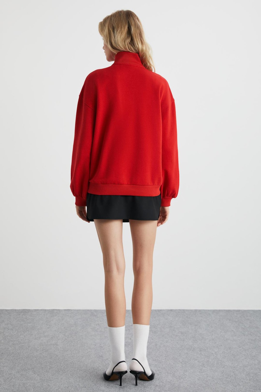 MEYBELINA Kadın %100 Organik Pamuk Dik Yaka Yazılı Kırmızı Sweatshirt