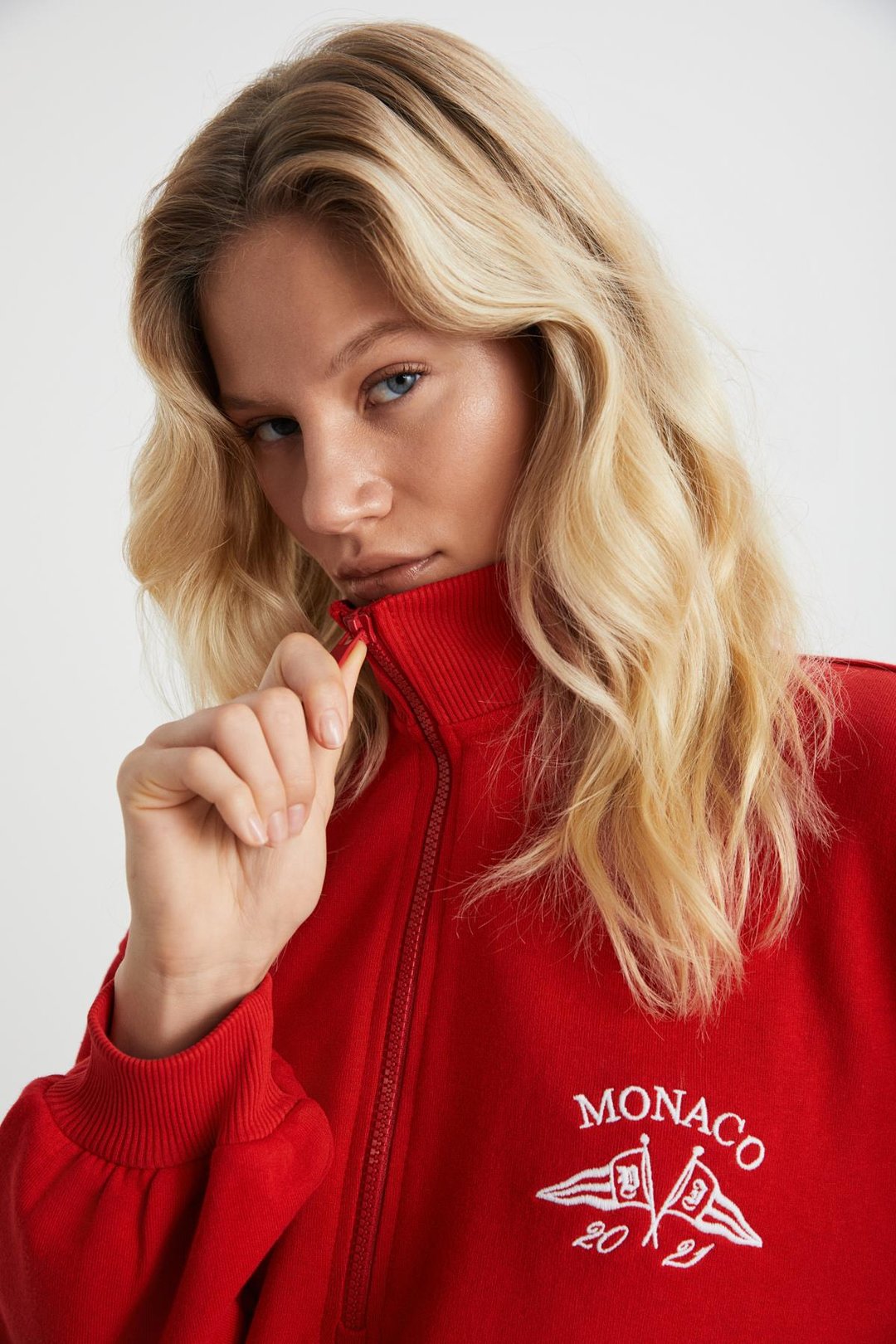 MEYBELINA Kadın %100 Organik Pamuk Dik Yaka Yazılı Kırmızı Sweatshirt