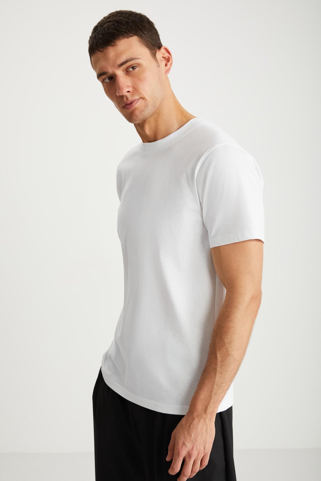 MICHEL Erkek Slim Fit Dar Kesim %100 Organik Pamuklu Yana Kayan Dikişli  Basic Örme Beyaz T-Shirt