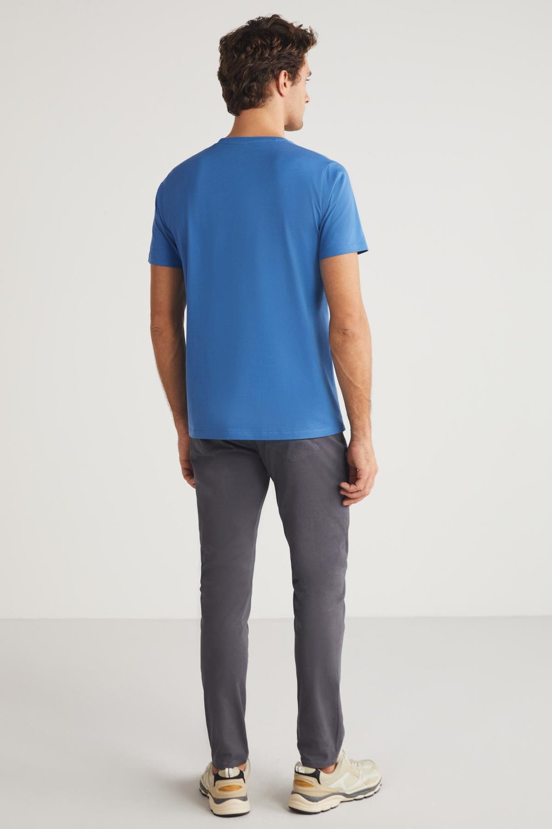 MICHEL Erkek Slim Fit Dar Kesim %100 Organik Pamuklu Yana Kayan Dikişli  Basic Örme Mavi T-Shirt