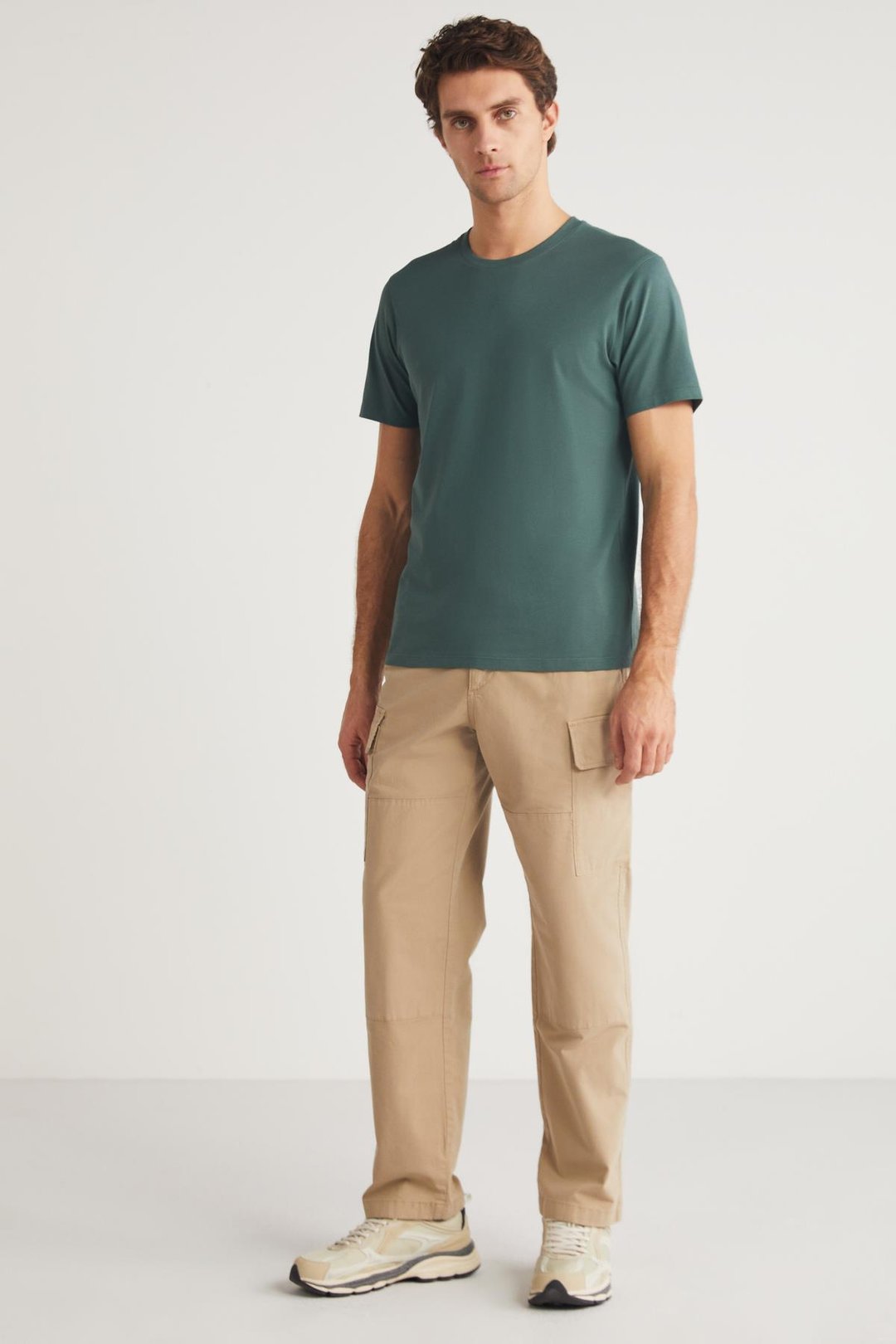 MICHEL Erkek Slim Fit Dar Kesim %100 Organik Pamuklu Yana Kayan Dikişli  Basic Örme Yeşil T-Shirt