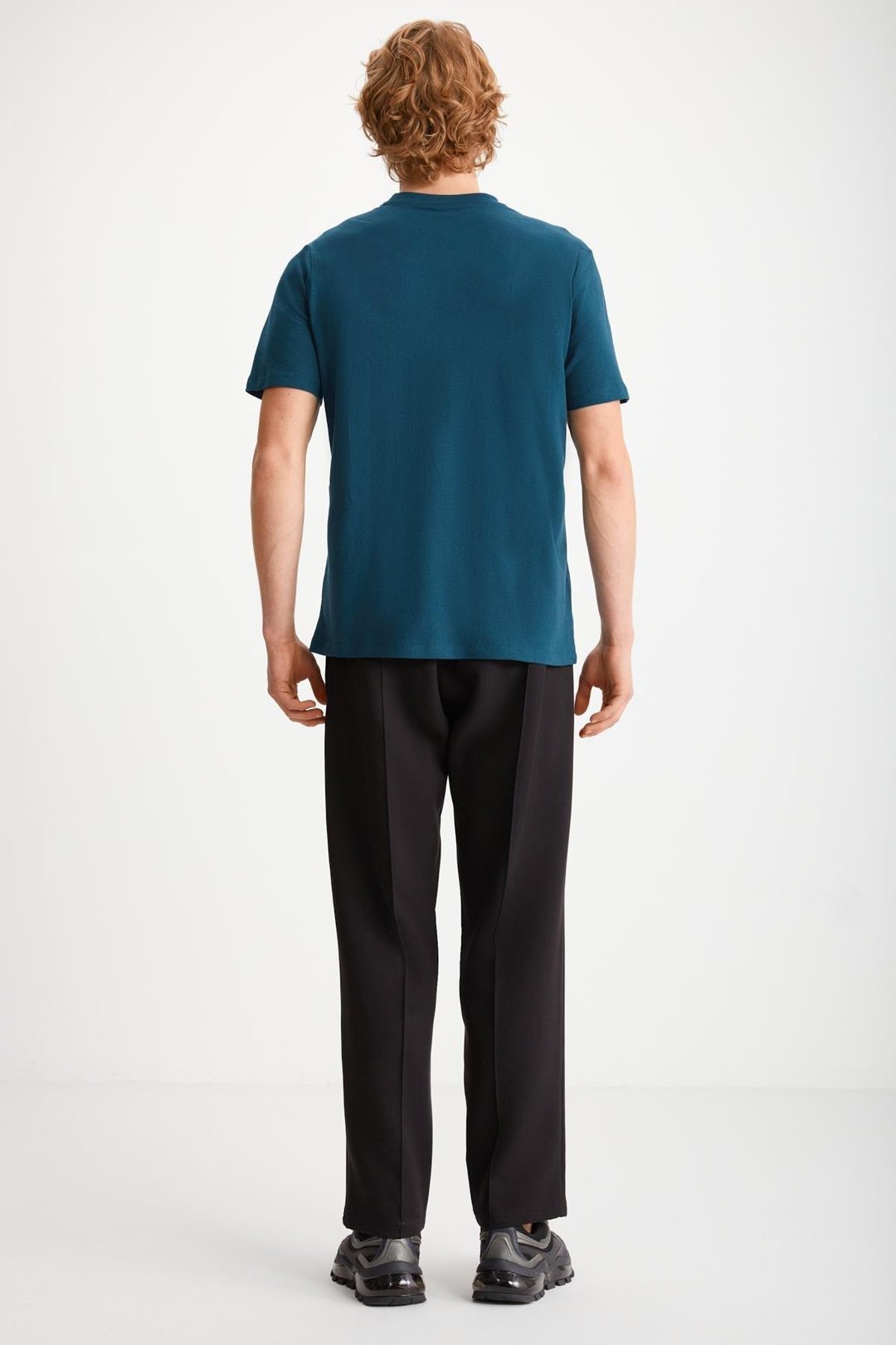 MICHEL Erkek Slim Fit Dar Kesim %100 Organik Pamuklu Yana Kayan Dikişli  Basic Örme Petrol Mavisi T-Shirt