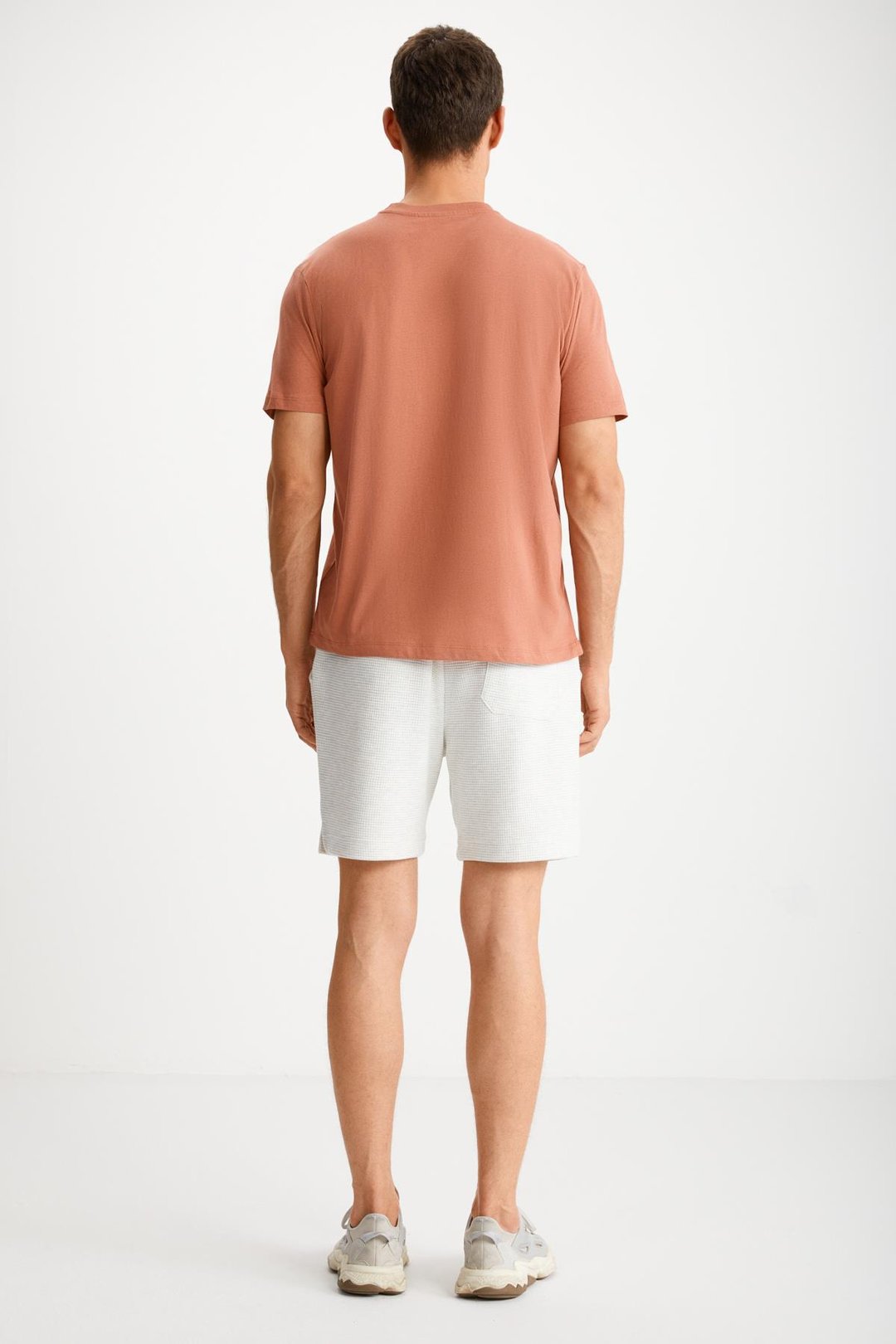 MICHEL Erkek Slim Fit Dar Kesim %100 Organik Pamuklu Yana Kayan Dikişli  Basic Örme Kiremit Rengi T-Shirt