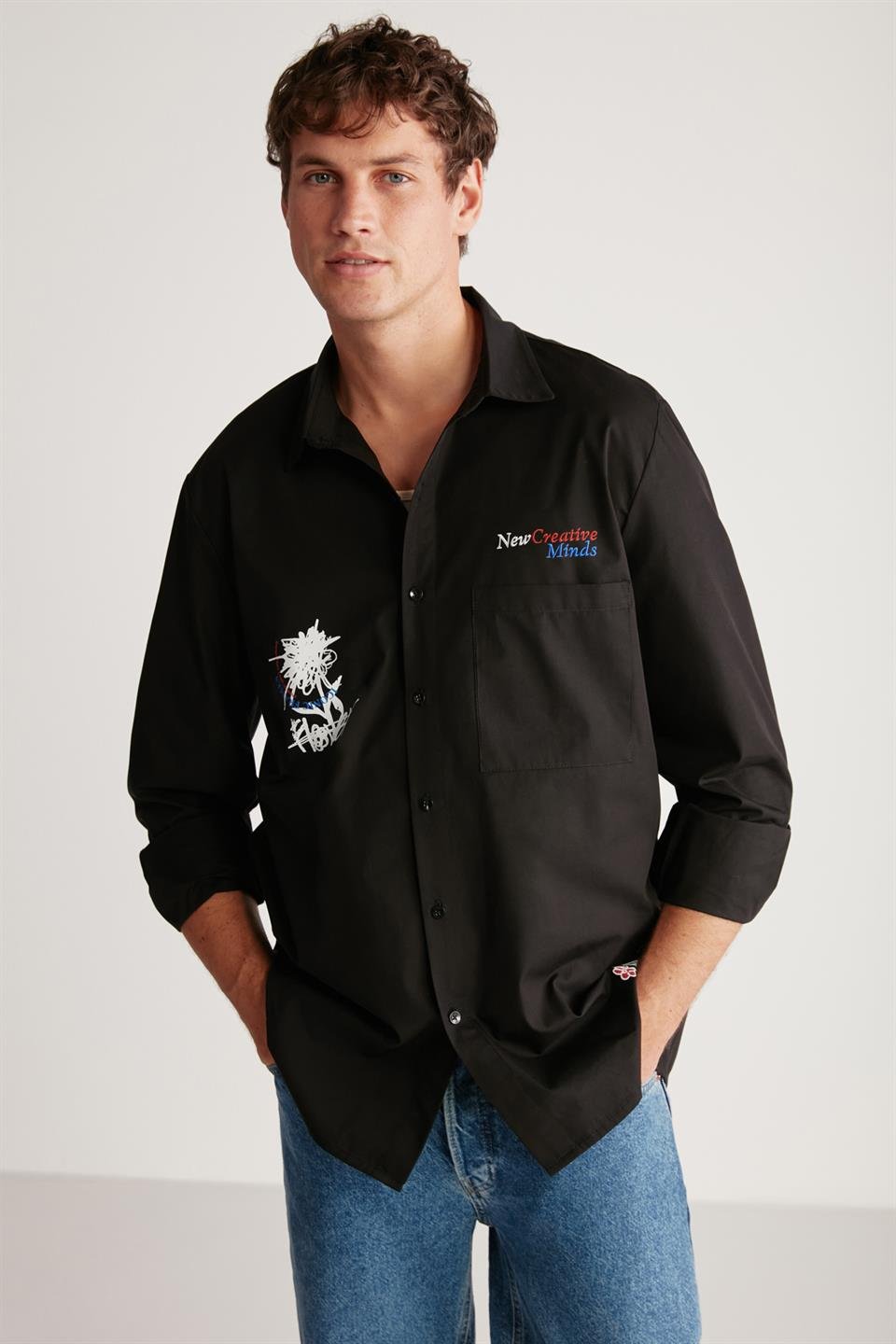 MILTON Poplin Regular Siyah Tekli Gömlek