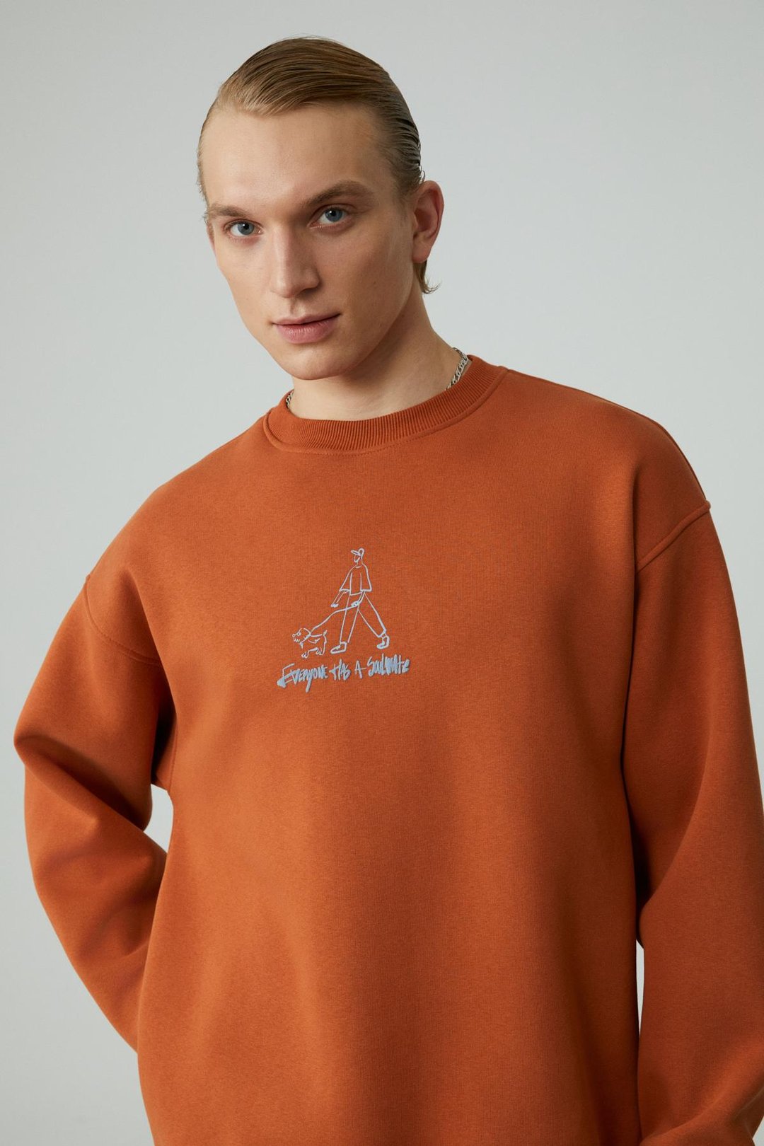 MINTY Erkek Yuvarlak Yaka 3 İplik Turuncu Sweatshirt