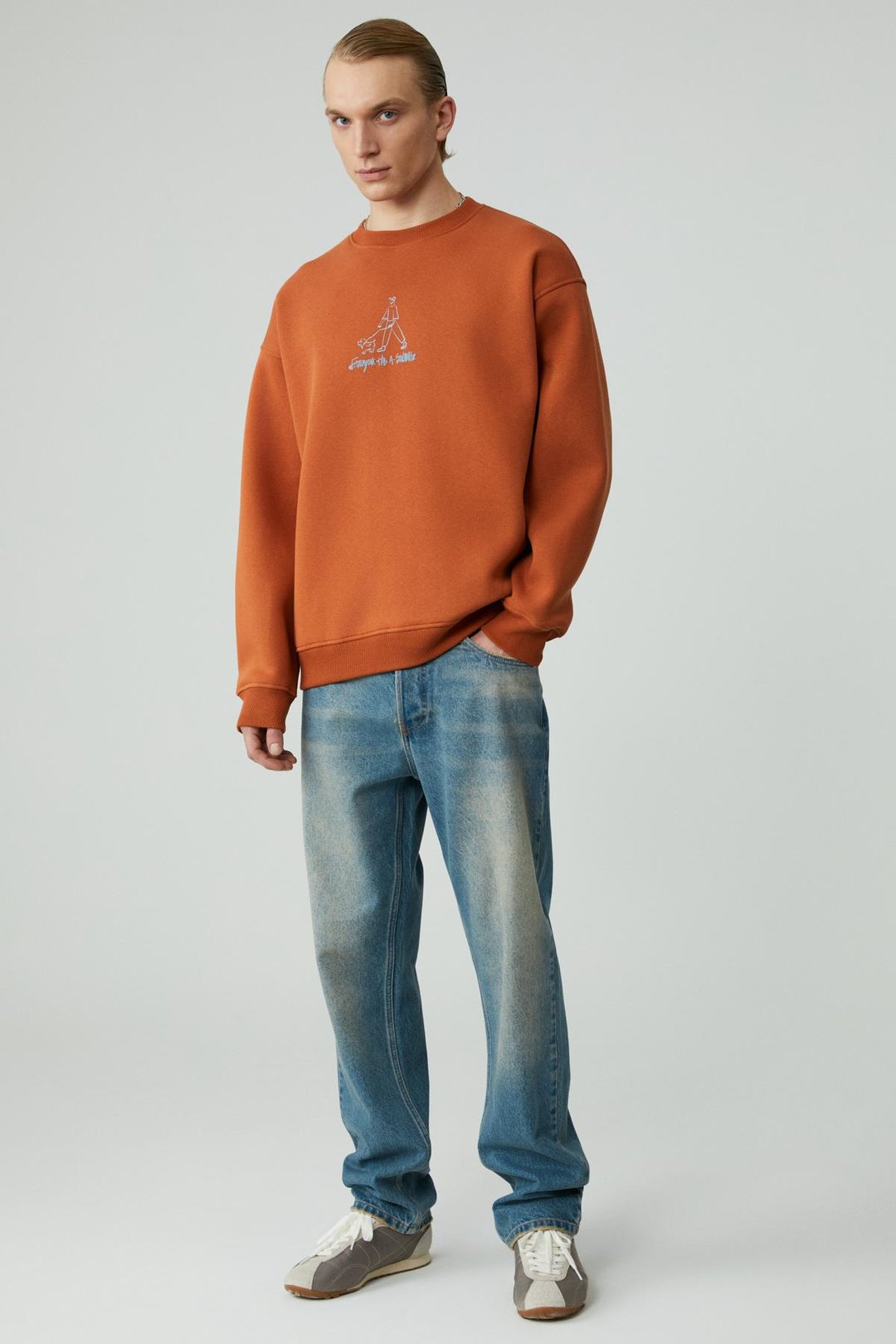 MINTY Erkek Yuvarlak Yaka 3 İplik Turuncu Sweatshirt