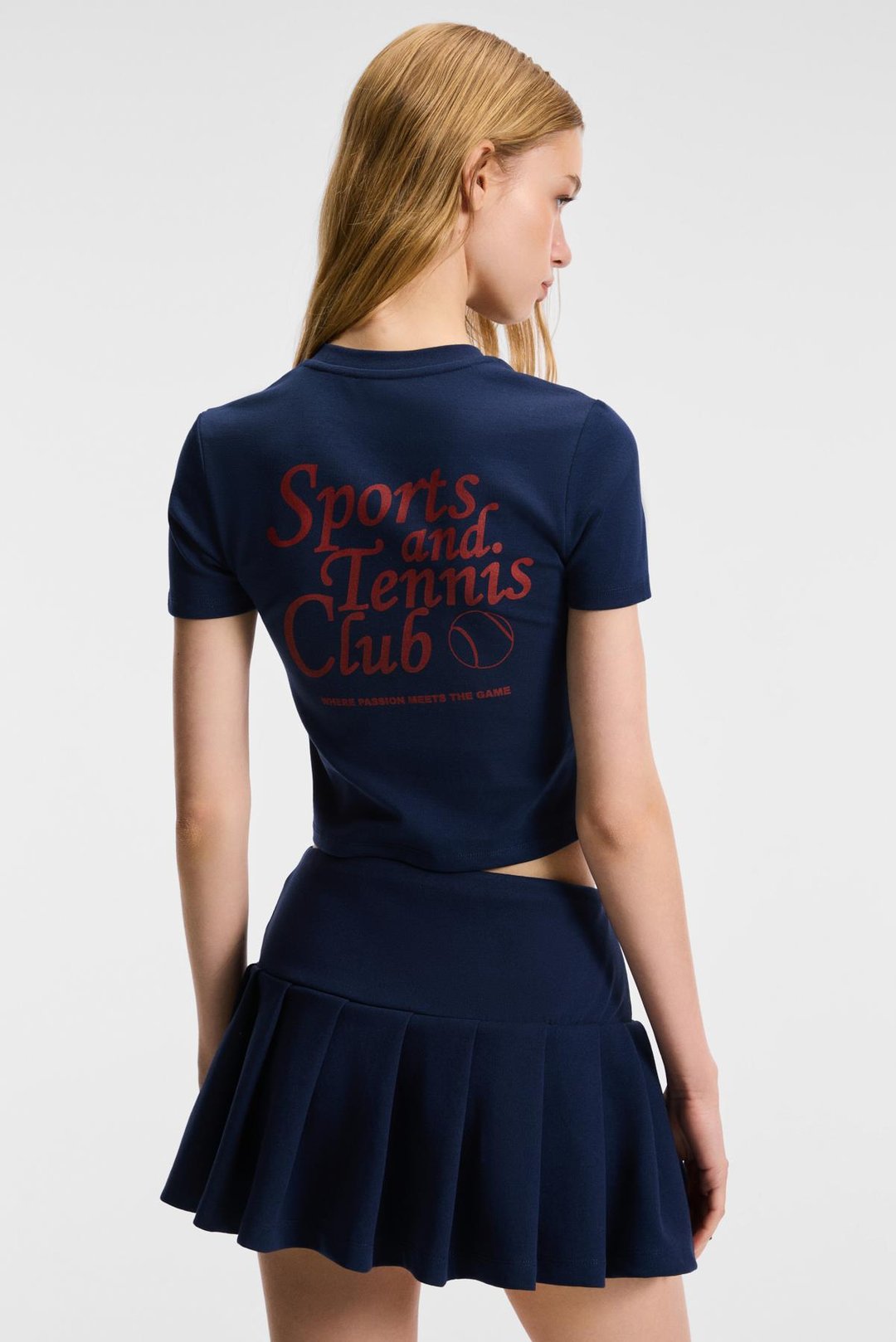 MIREZA Kadın Baskı Detaylı Slim Fit Kısa Kollu Yuvarlak Yaka Lacivert T-Shirt