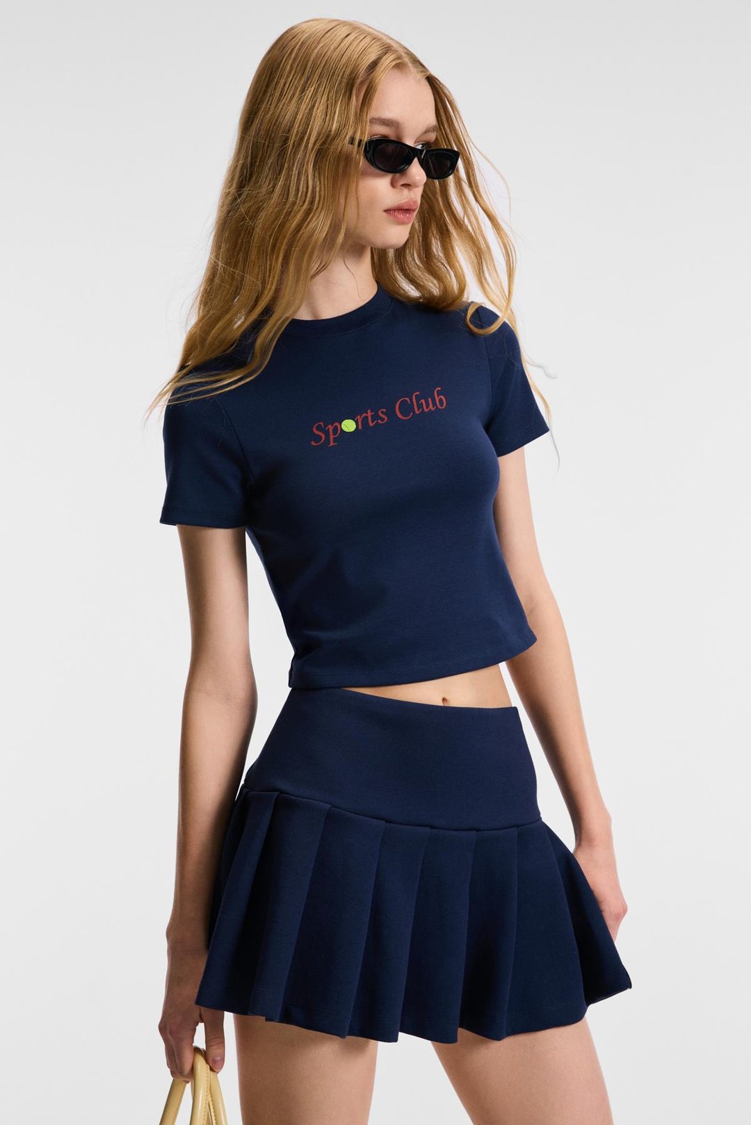 MIREZA Kadın Baskı Detaylı Slim Fit Kısa Kollu Yuvarlak Yaka Lacivert T-Shirt