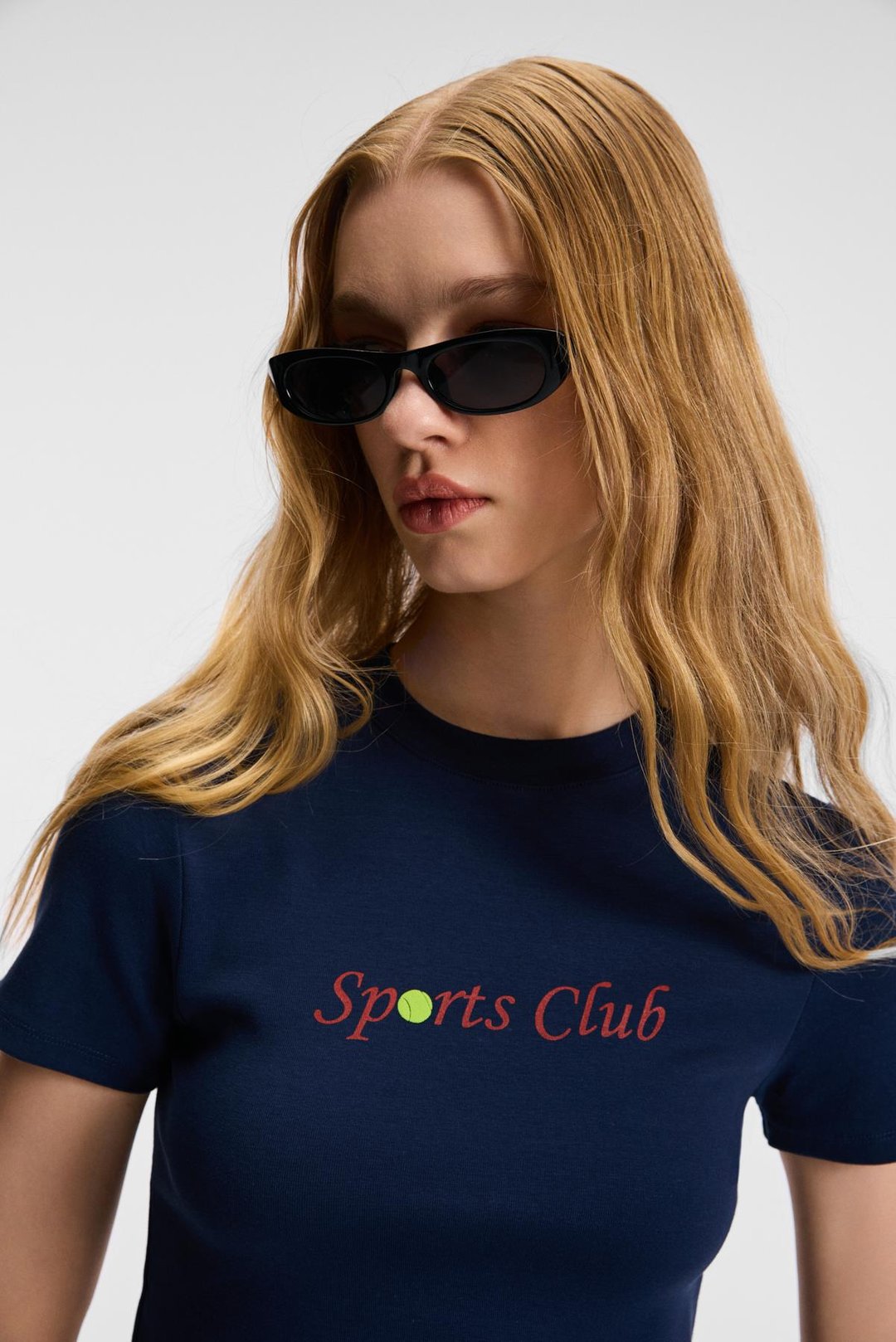 MIREZA Kadın Baskı Detaylı Slim Fit Kısa Kollu Yuvarlak Yaka Lacivert T-Shirt