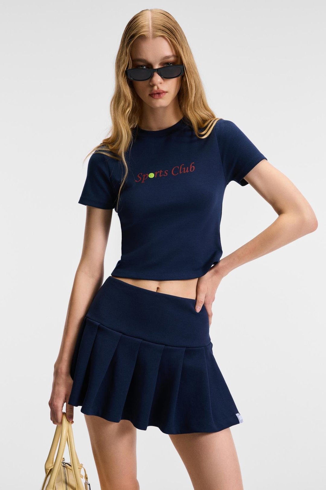 MIREZA Kadın Baskı Detaylı Slim Fit Kısa Kollu Yuvarlak Yaka Lacivert T-Shirt