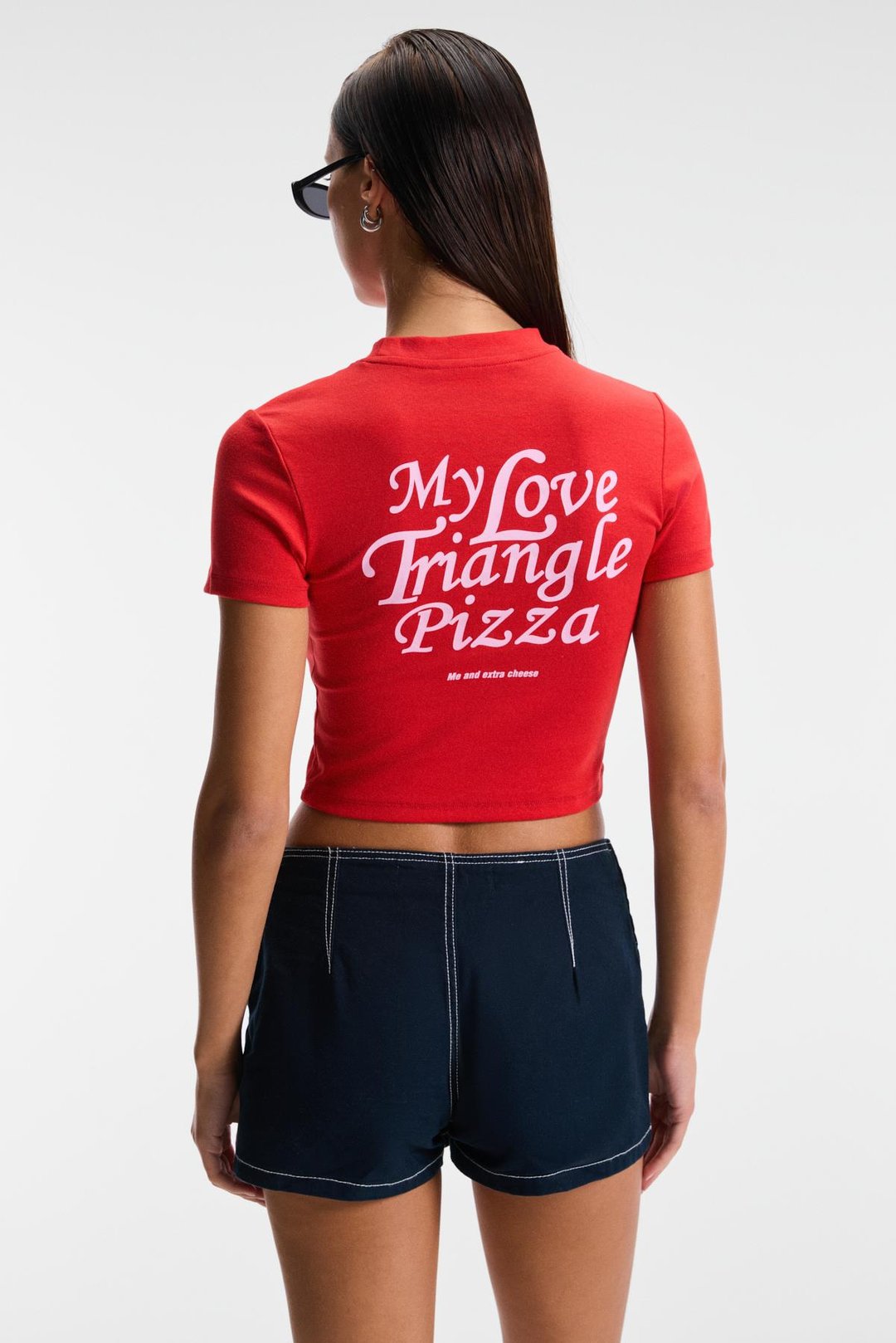 MIREZA Kadın Baskı Detaylı Slim Fit Kısa Kollu Yuvarlak Yaka Kırmızı T-Shirt