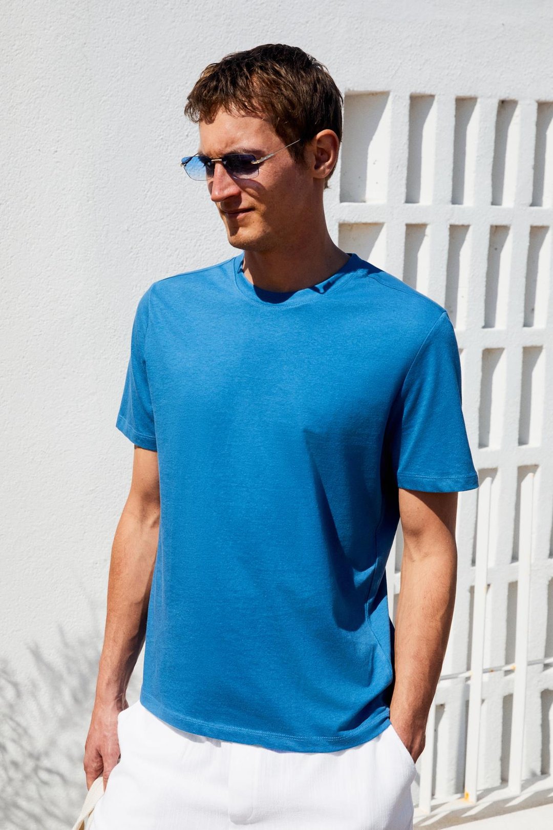 MOCASSIN Erkek %100 Pamuk Baskılı Relaxed Fit Yuvarlak Yaka Kısa Kollu Mavi T-Shirt