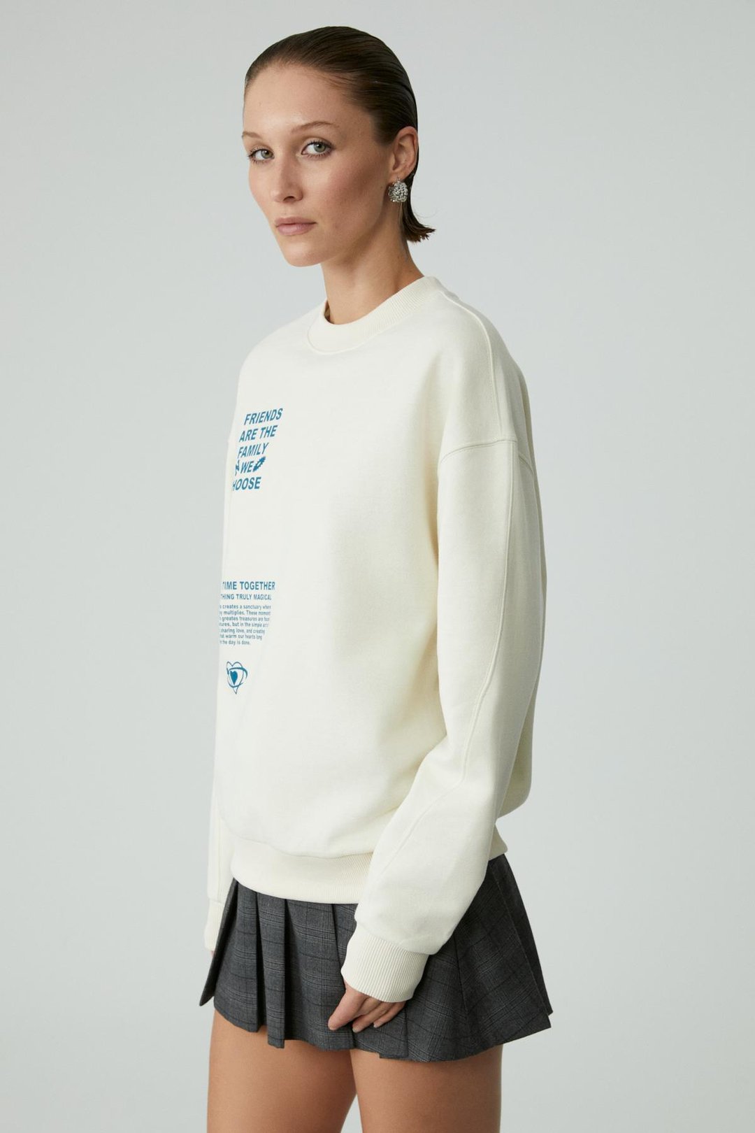 MODELITA Kadın Regular Baskılı Yuvarlak Yaka Ekru Sweatshirt Ekru Sweatshirt